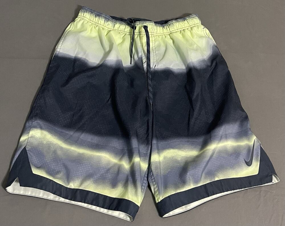 Nike Swim Trunks Mens Large Gradient Navy Yellow Dots Board Shorts Excellent